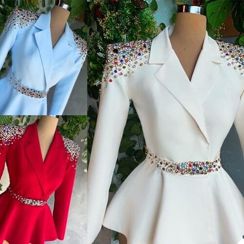 Latest Elegant Women Suit Fashion Ruched Beaded Notched Lapel Blazer With Belt Sexy Party Prom Wedding Wear Jacket 1 Piece