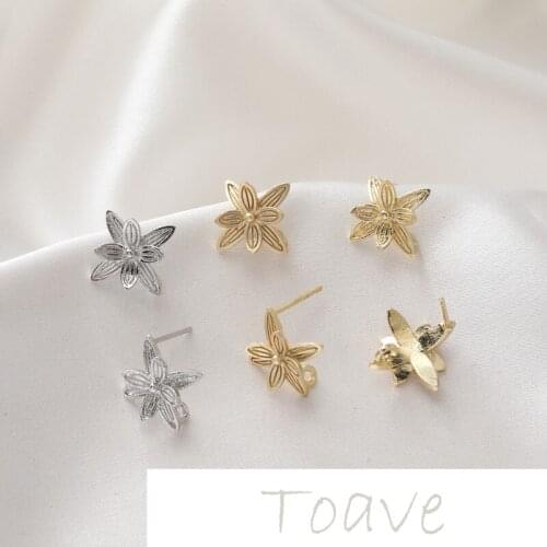 14K gold-clad copper plated matt gold four-leaf leaf with hanging earrings diy earrings hand-made material accessories