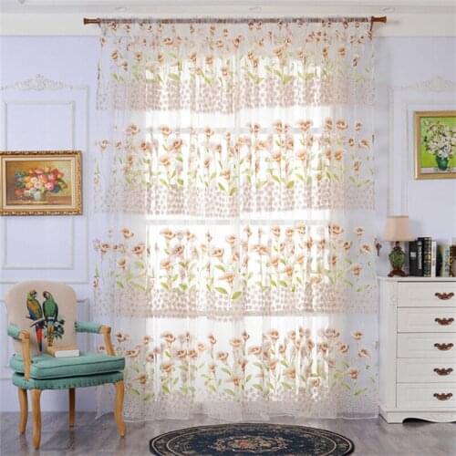 Flowers Sheer Curtains Tulle Window Treatment Voile Drapes Valance Fabric Door Curtain for Living Room Bedroom Outdoor Panels
