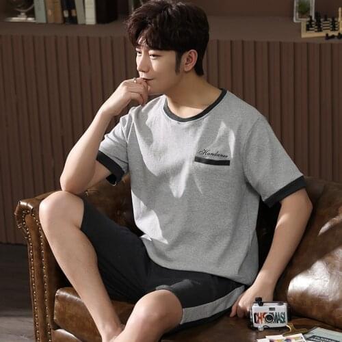 Plus Size 4XL Mens Pajamas 100%Cotton Summer Short Sleeve T Shirt Shorts 2 Piece Set Casual Cotton Home Wear Male Sleepwear