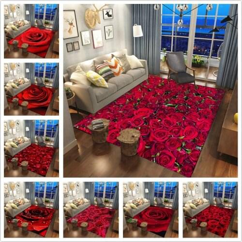 Pink/Red Rose Flowers 3D Printing Carpets Wedding Decor Large Area Rugs Valentines Day Home Big Carpet Girl Room Gift Floor Mat