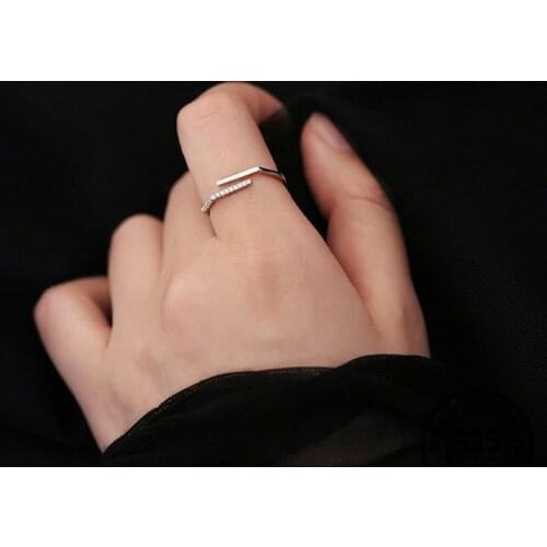 S925 Silver Geometric Word Zircon Opening Rings For Women Adjustable Fashion Korean New Trendy Lady Party Jewelry Gift INEFFA