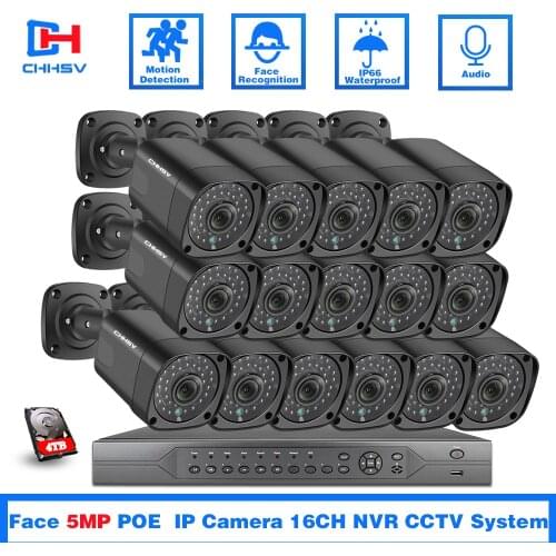AI Smart 5MP H.265+16CH 4K nvr poe CCTV System NVR Kit Outdoor Two way Audio Security IP Camera POE Video Surveillance set