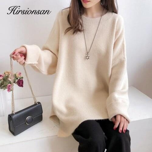 Hirsionsan Sweater Women Extra Long Pullover Womens Jumper Bohemian Turtlene Autumn Winter Knitted Warm Ladies Beige Clothes