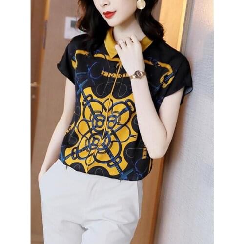 Women Spring Summer Style Chiffon Blouses Shirts Lady Casual Turn-down Collar Short Sleeve Chiffon Blusas Tops ZZ0682