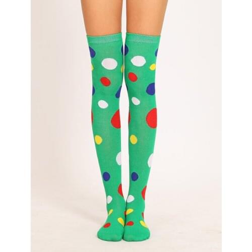 Women Girls Over Knee Socks Clown Cosplay Long Socks Colorful Irregular Polka Dot Printed High Stockings Elastic Sexy Stockings