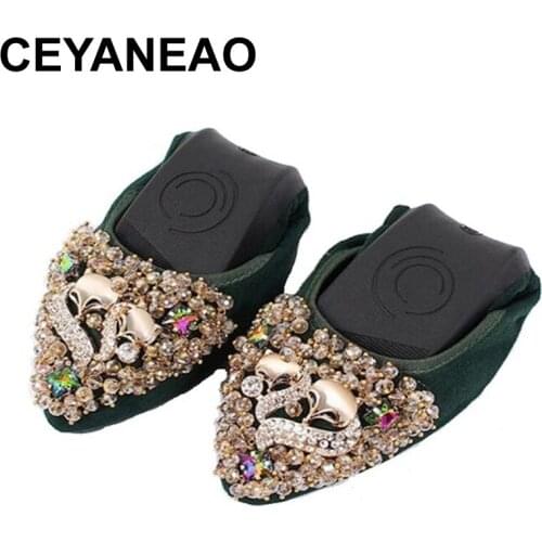 CEYANEAO Plus Size Lady Pointed Toe Casual Flat Shoes Fox Designer Rhinestone Woman Leisure Flats Lady Soft Fashion Shoes A0373