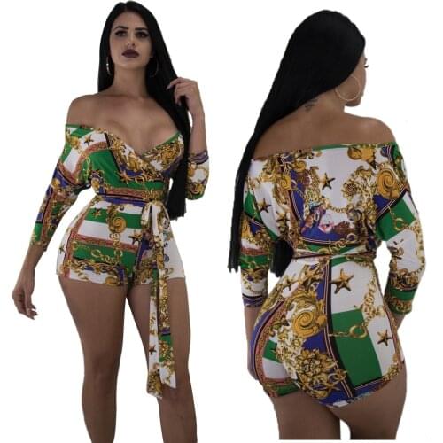 Woman Jumpsuit Bodysuit European Style Overalls for Women Sexy Club Woman Playsuit V-neck Printed Jumpsuits for Women 2020
