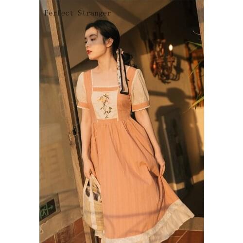 2021 Summer New Arrival High Quality Elegant Vintage French Style Floral Embroidery Short Sleeve Women Long Dress