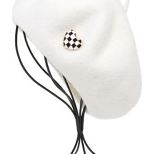 Winter women hat love decoration retro simple beret hat wool ladies hat autumn black and white painter hat newsboy hat