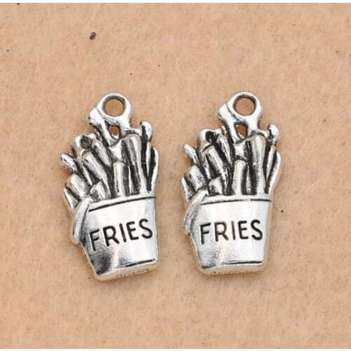 10pcs Antique Silver Plated Fries Charm Pendant fit Bracelet Necklace Jewelry DIY Making Accessories 20x12mm