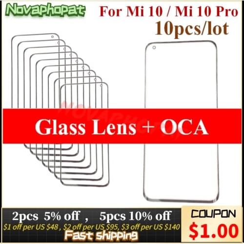 Novaphopat 6.67" Front Digitizer LCD Sensor Glass Panel For Xiaomi Mi 10 / Mi10 Pro Touch Screen Glass lens With OCA 10pcs/lot