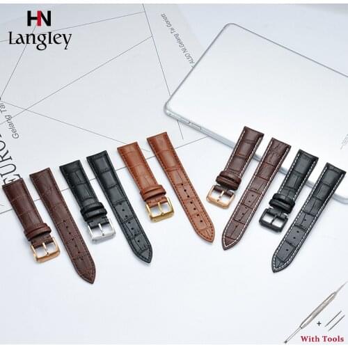 19mm 20mm 21mm 22mm 23mm 24mm Band Genuine Leather Cowhide Wristwatch Straps Stainless Steel Buckle Wristbands Watch Accessories