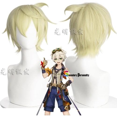 2021 Genshin Impact Game Bennett Light Golden Short Hair Anime Cospaly Wig Cap Drop Shipping Costumes Heat Resisatnt Synthetic