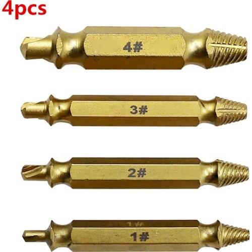 4pcs Titanium Coated S2 Double-headed Broken Screw Extractor Stud Spanner Tool Opener Breakage Dismantling Tools Screwdriver