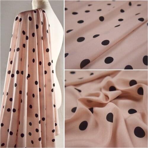 50*150cm Elegant Nude Powder 1.8cm Polka Dot Irregular Wave Dot Printing Silk Crepe Chiffon Dress Shirt Handmade DIY Fabric