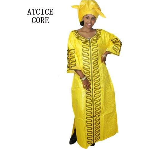 African dresses for woman bazin riche embroidery design dress long dress with scarf