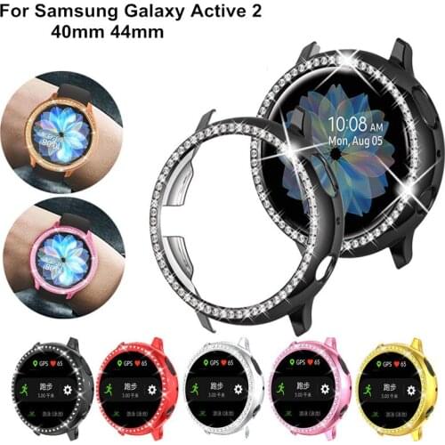 Diamond PC Screen Protector Compatible for Samsung Galaxy Watch Active 2 40mm 44mm Metal Plating Frame Anti-fall Protective Case