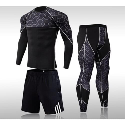 Running 3Pcs/Set for Men Gym Clothing Fitness Compression Mens Sport Suits Quick Dry Training Sportswear Sets Breathable Tights