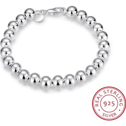 100% 925 Solid Real Sterling Silver Fashion 0.8cm Beads Bracelet Pulseras 21cm For Teen Girl Lady Jewelry DA155