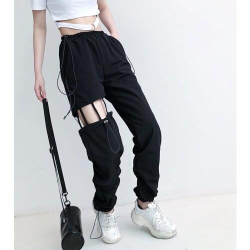 Hip Hop Girls Clothes Women Jazz Cheerleader Dance Costume Open Leg Elastic Waist Trousers New Fashion Black Hiphop Pants BI433