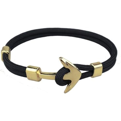 Black Rope Gold Anchor Bracelet Rope Bracelet for Women Men Boy Girl