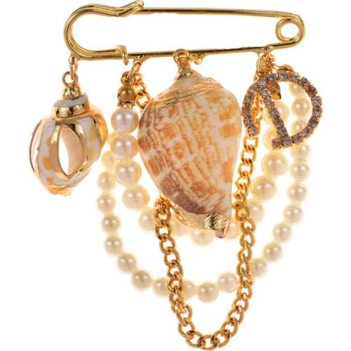 CINDY XIANG New Fashion Pearl Tassels Brooches Pins For Women Conch Rhinestone Brooch Broche Clothing Luxury Jewelry Accessories