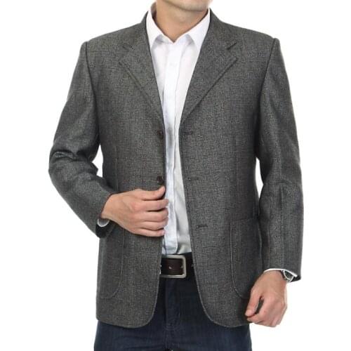Business mens grey suit middle-aged casual jacket men blazer masculino slim fit casaco jaqueta masculina coats man clothesS 2XL