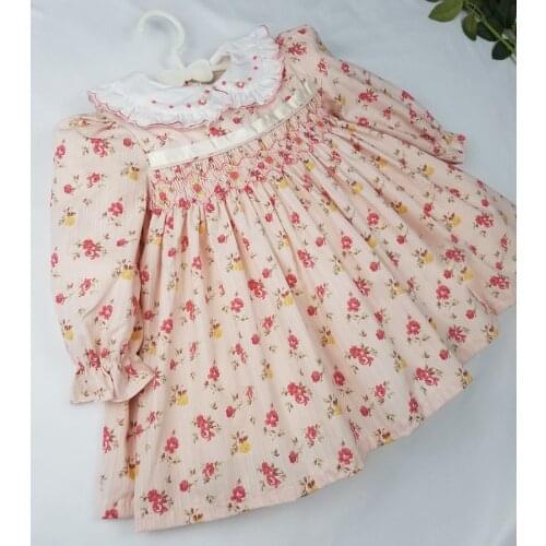 Kids Smocking Dresses For Girls Spring 2021 Long Sleeve Spanish Vintage Handmade Smocked Floral Dress Toddler Smock Vestidos