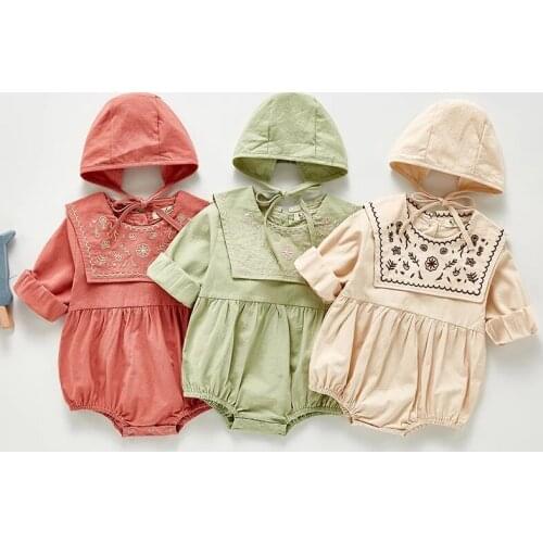 Spring Baby Clothes Girls Romper 2pcs Baby Girl Rompers + Hat Baby Jumpsuit Autumn Long Sleeve Embroidery Baby Clothes