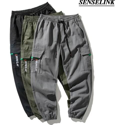 Men Summer Casual Cargo Pants Hong Kong Style Loose Straight Leg Printing Harem Pants Big Size Multi-Pocketcargo Pants Men M-8Xl