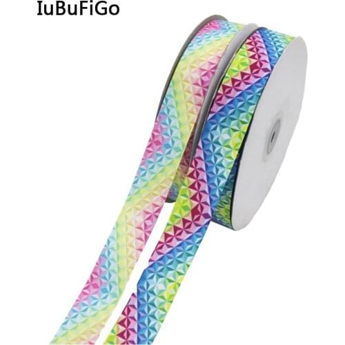 [IuBuFiGo] Geometric Ribbon Printed Grosgrain Ribbon Gradient For DIY Craft Bow Packing Gift Decoration 1"(25mm) 50 Yards