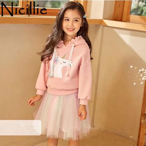 Long Sleeve Cotton Girl Sets Autumn Winter Casual Girls Clothes sets Girls Sweater+Mini Tulle Skirt Unicorn Kids Sets For Girls