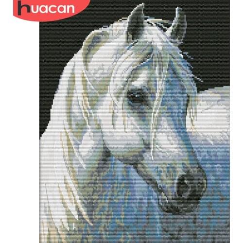 HUACAN Cross Stitch Animal 11CT 14CT Cross Stitch Sets White Canvas Embroidery Horse Needlework Handicrafts