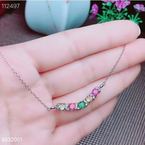 KJJEAXCMY fine jewelry natural Tourmaline 925 sterling silver women gemstone pendant necklace chain support test elegant