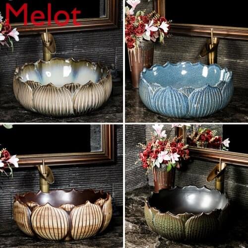 Ceramic Table Basin Wash Basin Antique Bathroom Washbasin Wash Basin Basin Household Lotus Petals
