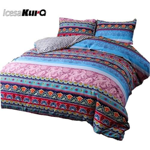 Multi-size Suitable 1.8m Bedding Set with Bohemian Ethnic Style Printing Three-piece Quilt Cover Pillowcase Bohemian Bedding