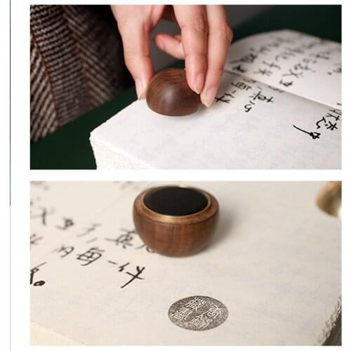 Walnut Wood Copper Seals 36mm Round Seal Chinese Name Stamps Students Personal Motto Graduation Gifts Mini Name Engrave Chop