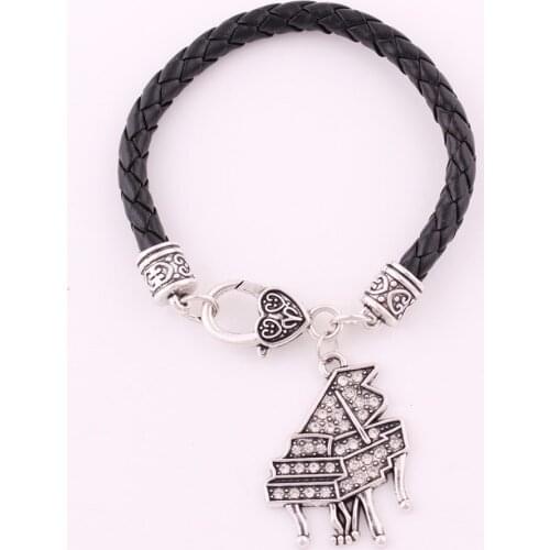 Trendy Jewelry Charm Bracelet Personality Pendant Design Piano Pendant Crystals Leather Chain Zinc Alloy Dropshipping