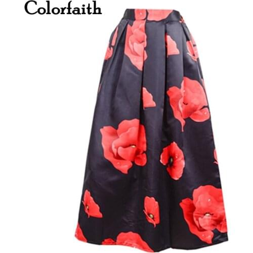 Muslim Women100cm Non-transparent Fashion Satin Long Skirt Vintage Floral Print High Waist Pleated Flared Maxi Skirt SK066