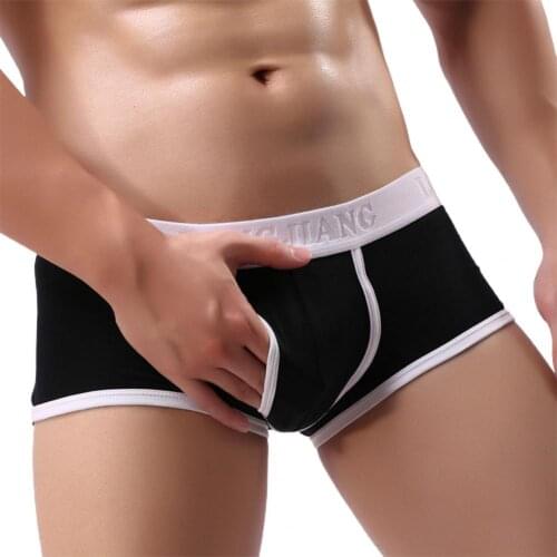 Longjiang Men Patchwork Underpants Side Opening Skin-friendly Mid Waist U Convex Boxer Panties Briefs
