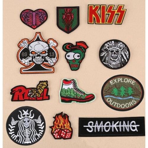 2021 New Punk Rock Novelty Patch Embroidered Skull Ghost Portrait English Alphabet Clothes Iron on Appliques