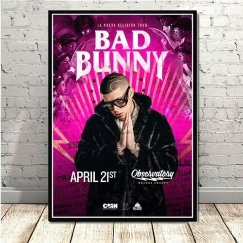 New Bad Bunny Rapper Hip Hop Music Singer Star R&B Poster Prints Painting Art Wall Pictures For Living Room Home Club BAR Decor