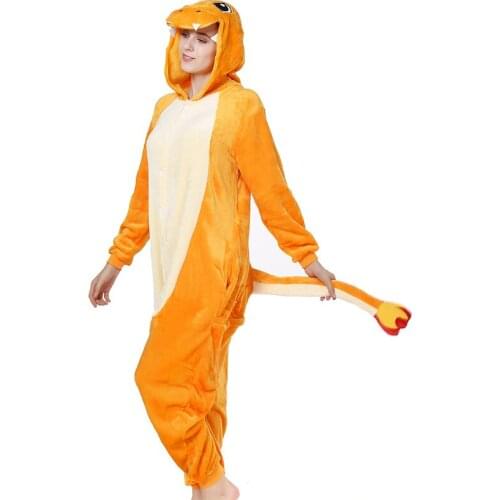 Kigurumi Dragon Fire Dinosaur Pajama Adult Animal Onesie Women Men Couple Winter Pyjamas Suit Sleepwear Flannel Pijamas
