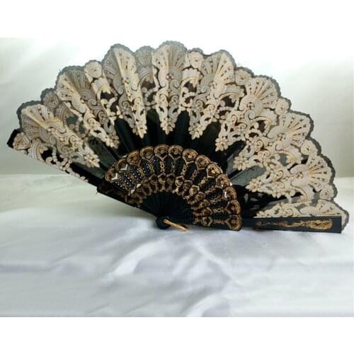 Spanish Style Dance Party Fan Wedding Silk Lace Fan Folding Held Flower Fan Lady Wedding Folding Hand Fan