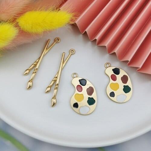 10pcs Alloy Charm Art Paint Tray Palettes and brushes charms dangle earrings Necklace Pendant Handmade Bracelet Keychain DIY
