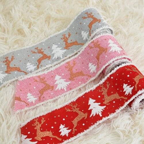Christmas DIY Fabric Ribbon Elk Print With Wired Edge Gift Wrapping Christmas Tree Ribbon Wreath Bow Craft Ribbons Party Decor