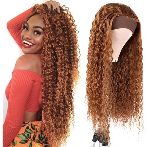 Synthetic Kinky Curly Headband Wig Long Hair Wigs Anjo Plus Scarf Wig 28inch With Ice Headband For Black Women Cosplay Glueless