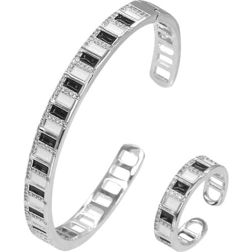 TIRIM Dubai New Fashion Black White Oil Womens Bangle Ring Set for Women Charm Cubic Zirconia Bracelet Cuff Jewelry Браслеты