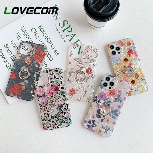 LOVECOM Vintage Flower Leopard Dream Shell Case With Ring For Samsung S21 Plus S20 Ultra Note 20 Ultra A70 A72 A52 Soft IMD Back